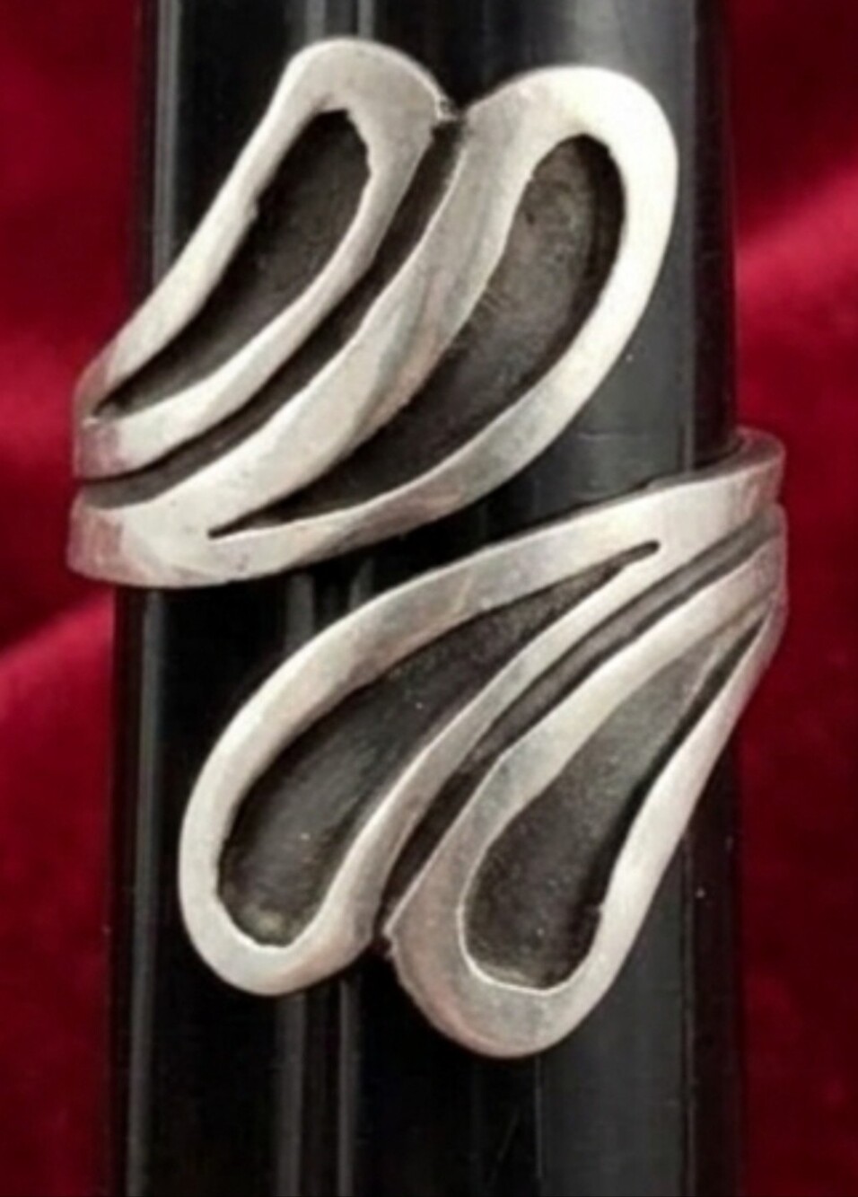 Vintage Taxco Mexican Sterling Silver Leaf Bypass Ring 925 Statement Jewelry Sz8